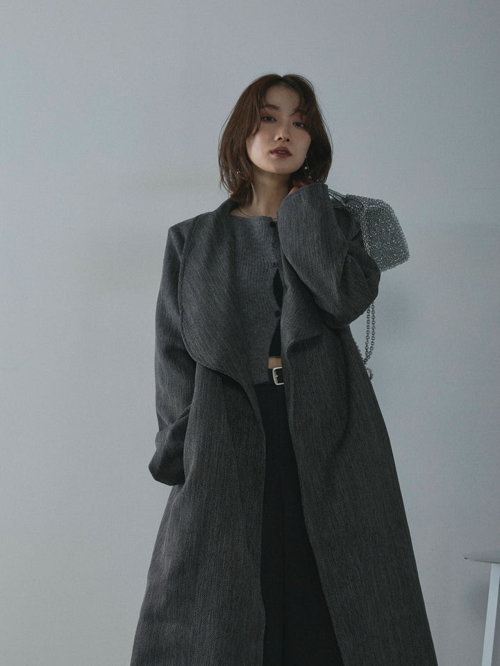 【Allure】[SET]ツイードタッチロングコート+デザインショートニットカーディガン(2set)