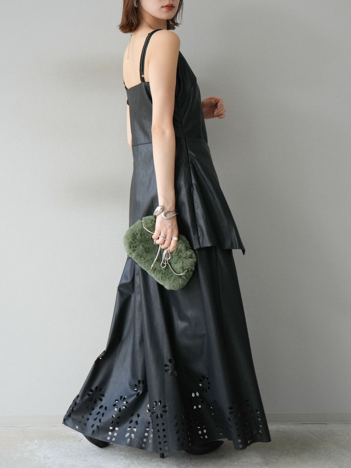 [予約]レイヤードレザーキャミソールチュニック/ブラック