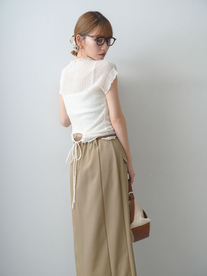[SET]シャーリングシアーバックオープンフレンチトップス+クレープデシンフラップ付きストレートスカート(2set)