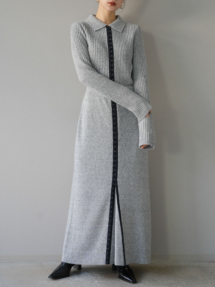 [預訂] 鉤花多向針織半身裙/灰色