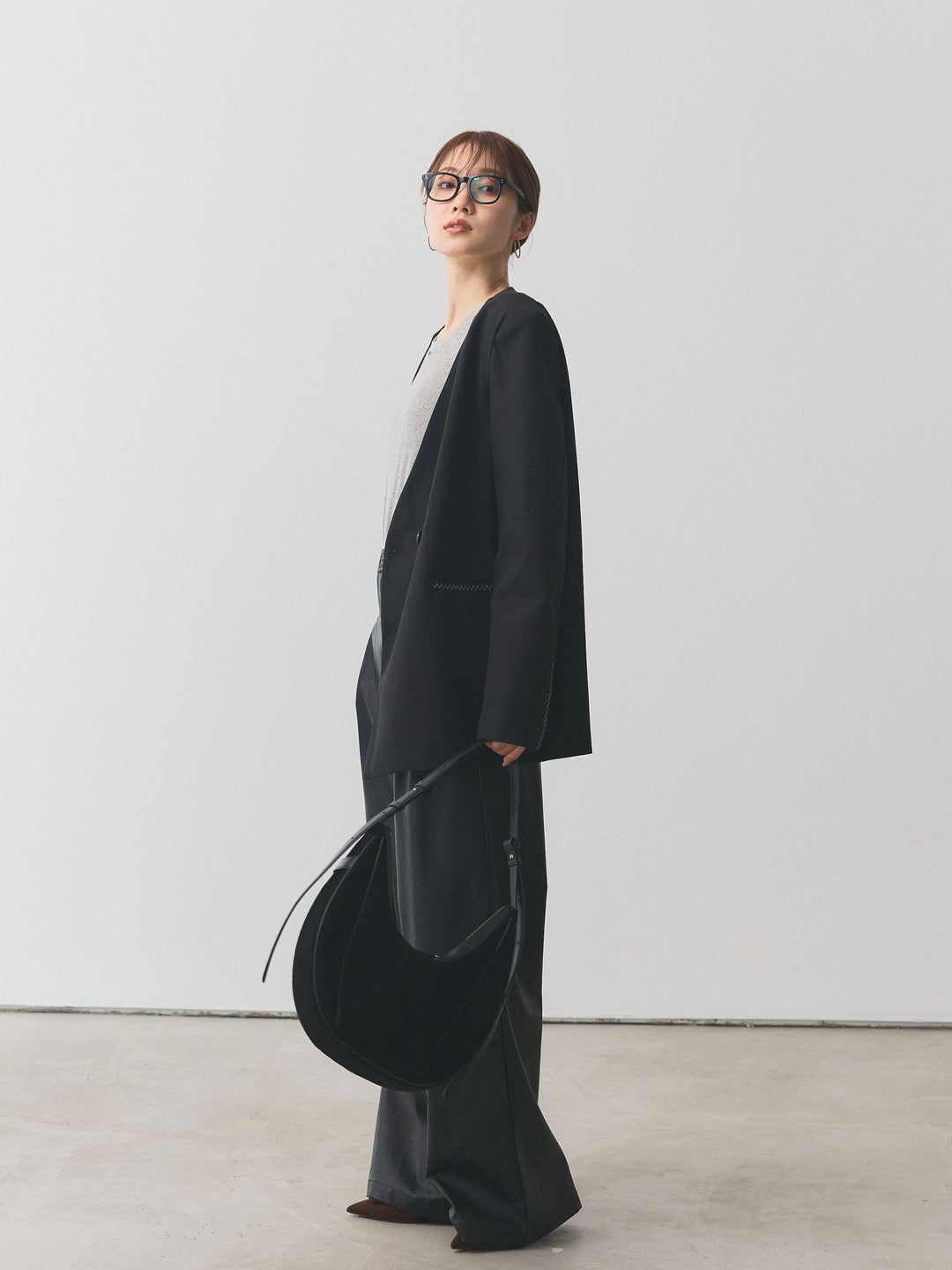 [予約]ノーカラーステッチデザインジャケット/グレー