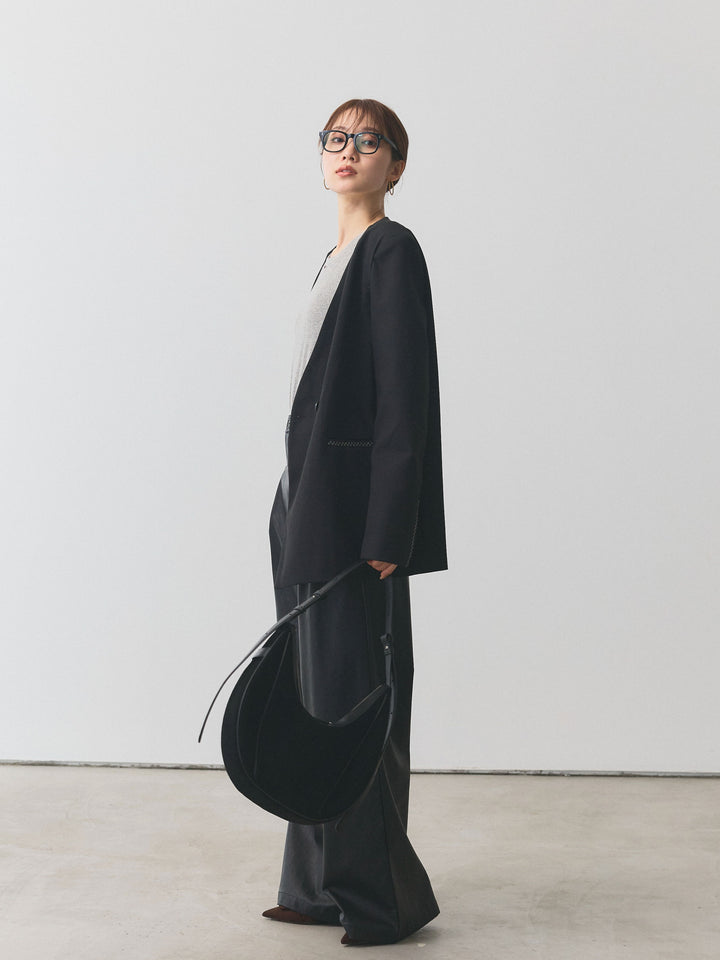 [予約]ノーカラーステッチデザインジャケット/グレー