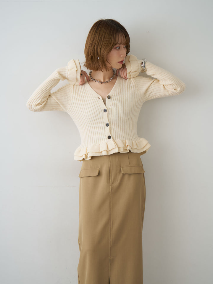 [SET]アルパカタッチフリルカーディガン+選べるアクセセット(2set)