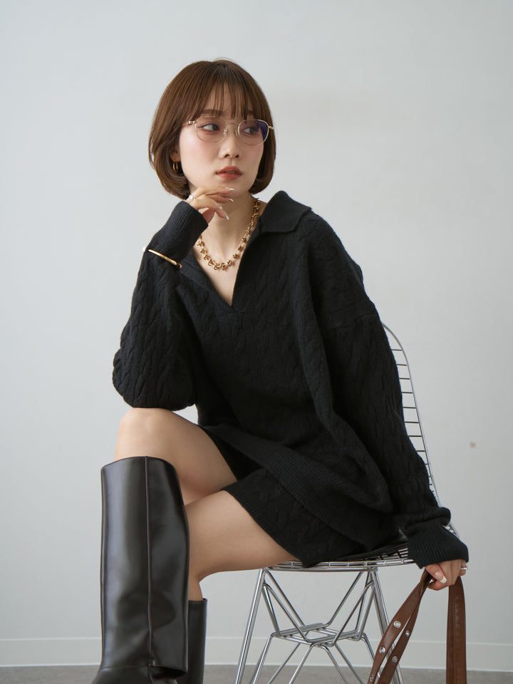 [SET]ケーブルスキッパーニットトップス＆ニットショートパンツSET UP(2SET)