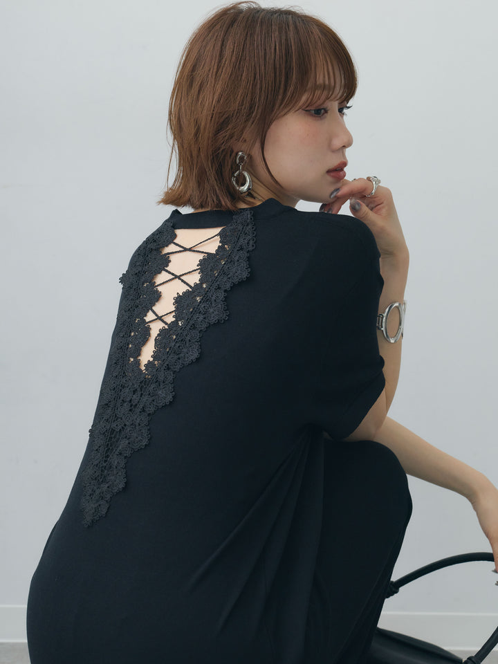 [SET]バックレースストレッチTEEワンピース+選べるアクセセット(2set)