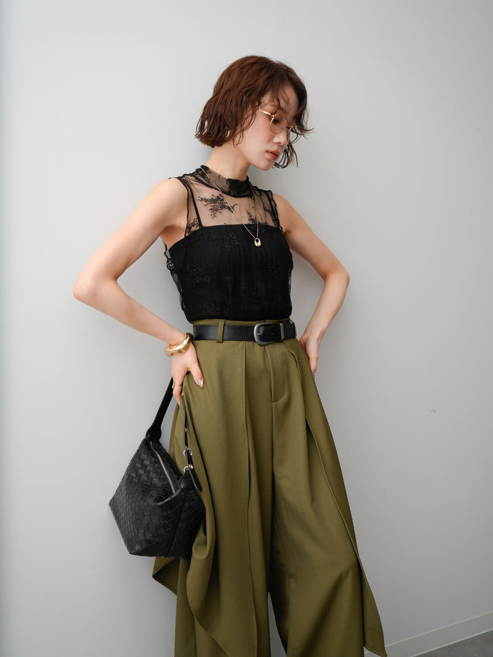 [予約]シースルーストレッチレースノースリトップス/black