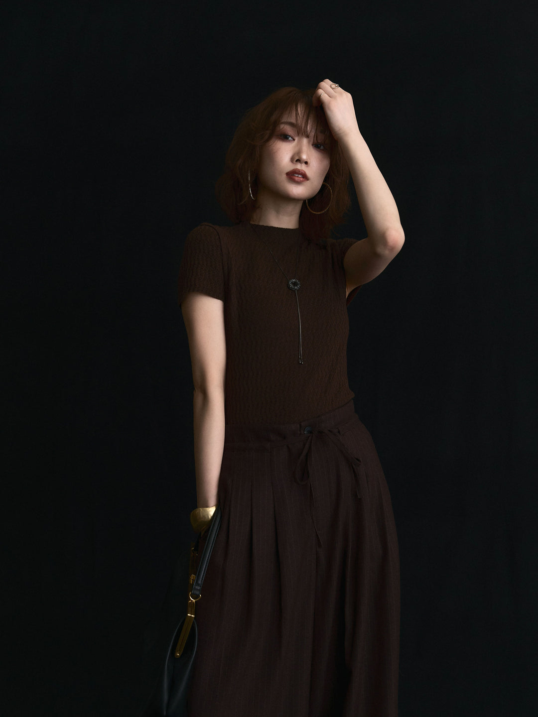 【Allure】[SET]デザインリブハーフニットトップス+デザインリブハーフニットトップス(2set)