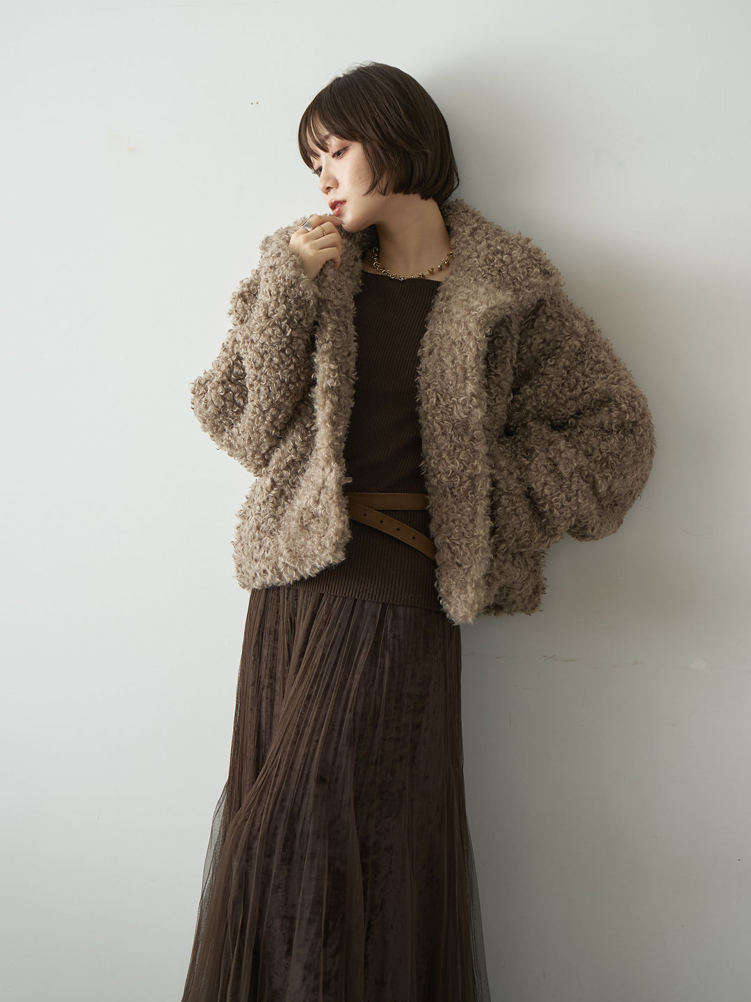 [予約]プードルファースタンドカラージャケット/beige