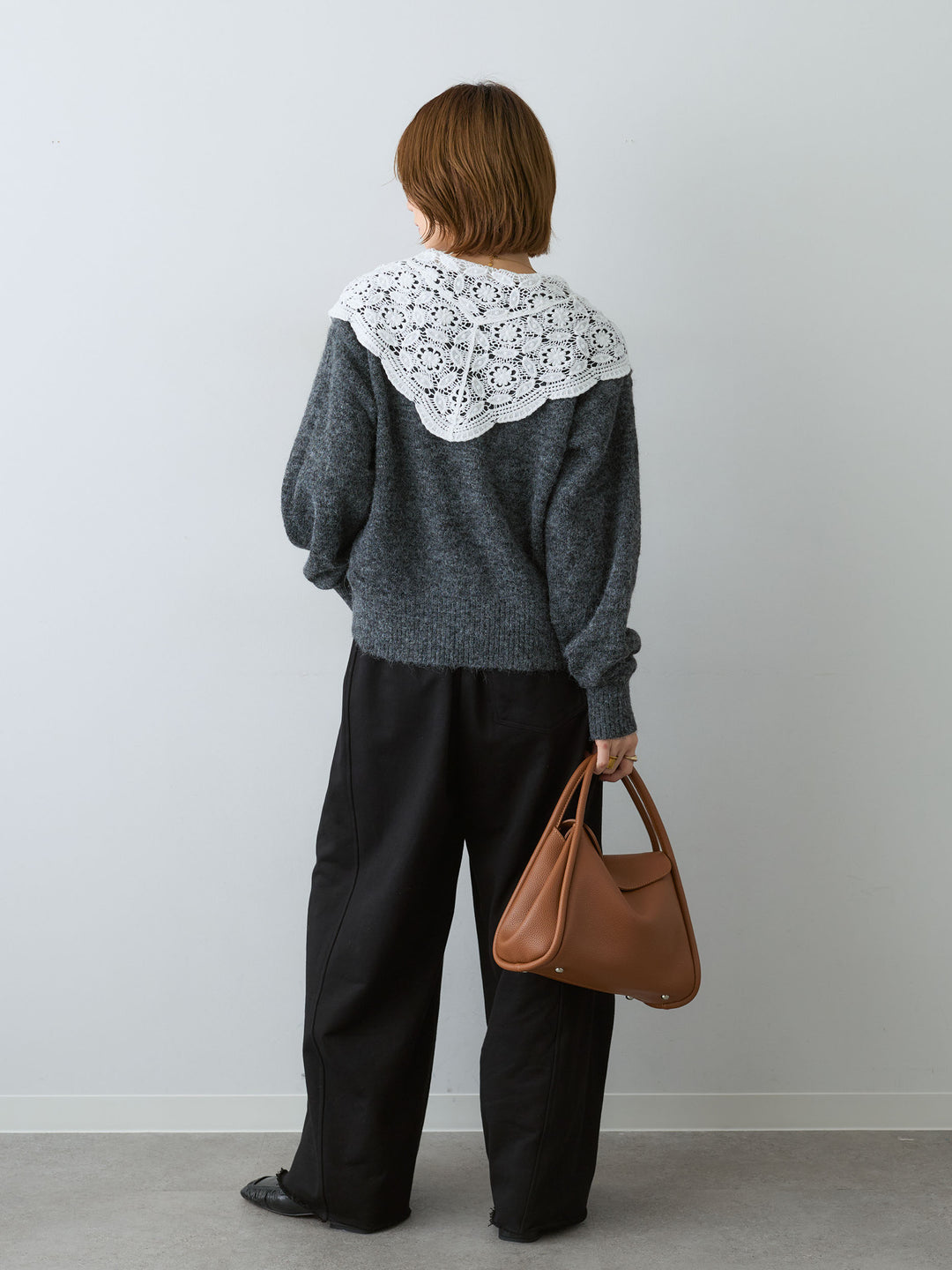[SET]モヘアレースショールカラーカーディガン+カットオフスウェットワイドパンツ(2set)
