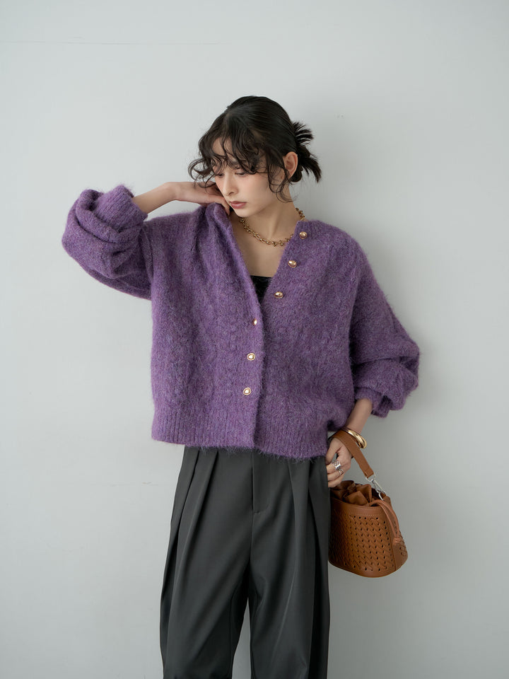 [SET]ゴールドボタンケーブルシャギーガーディガン+ツイルタックワイドパンツ(2set)