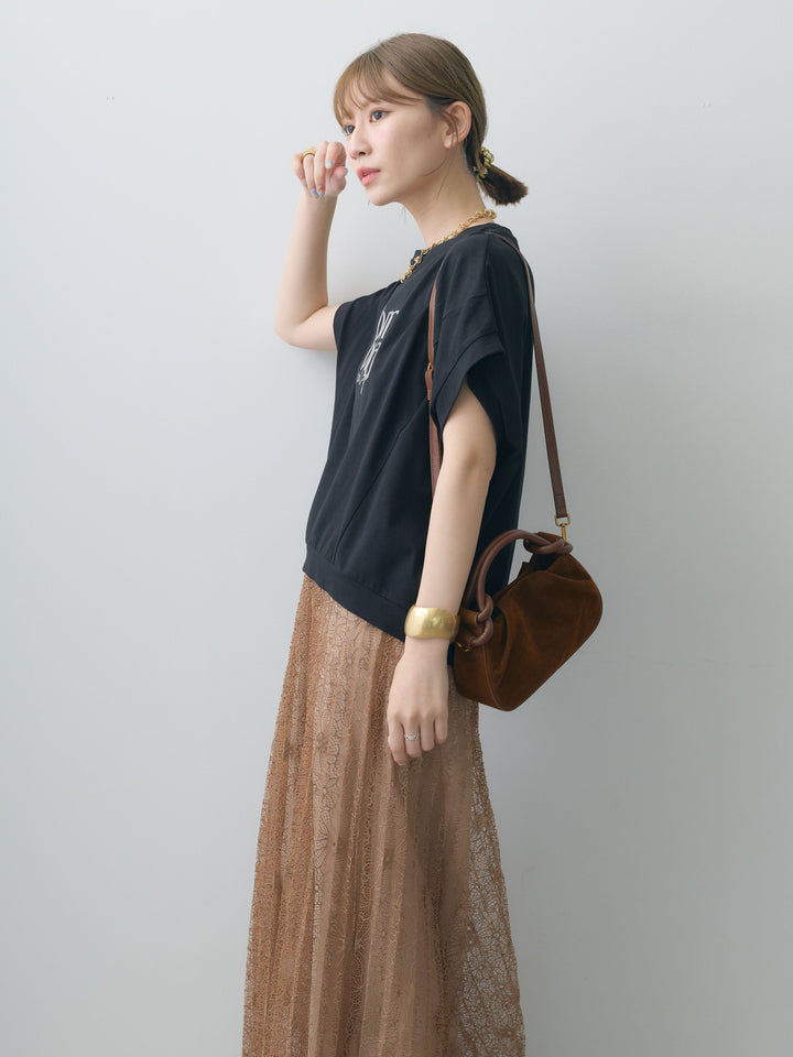[SET]立体ロゴエンボスTEE +フローラルレースプリーツスカート(2set)