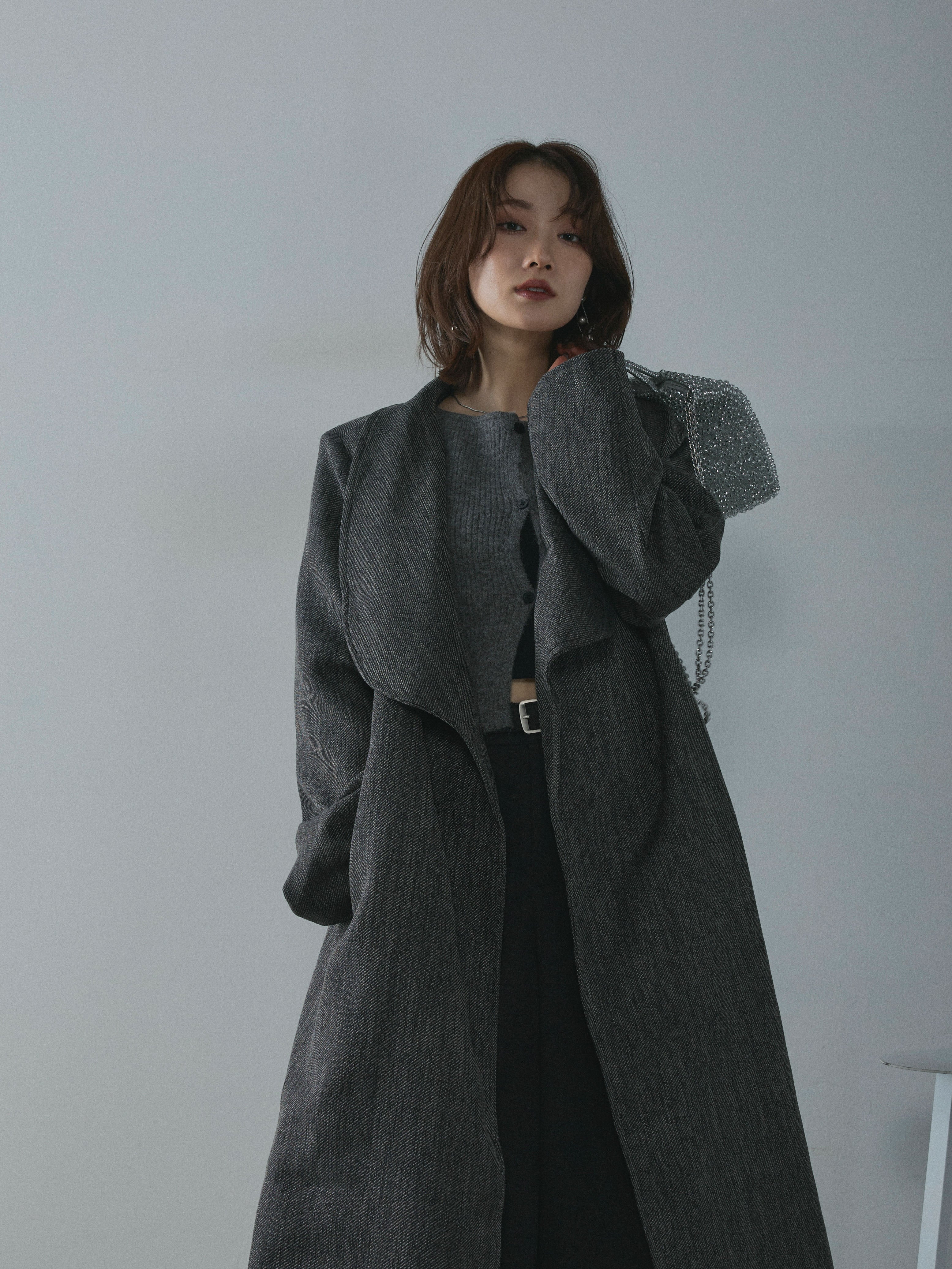 <新品未使用>ツイードコート　グレー　ダーク　イタリア 日本製］ITALYミックスウールツイードロングコート | GIANNI LO