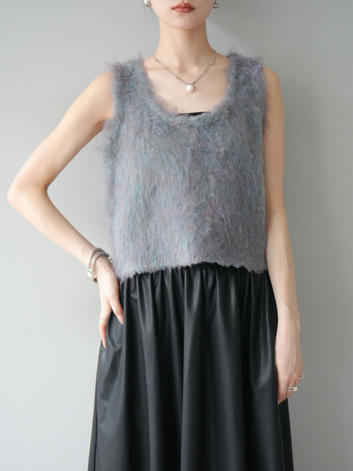 [予約]ミックスシャギーUネックベスト/グリーン