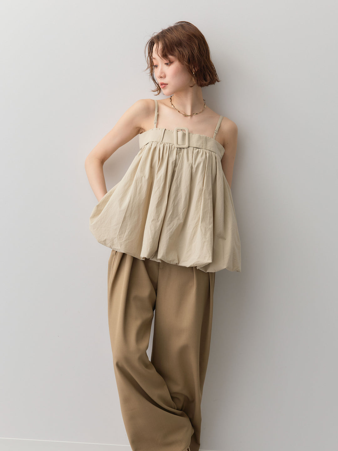 [予約]バックル付バルーンキャミトップス/beige