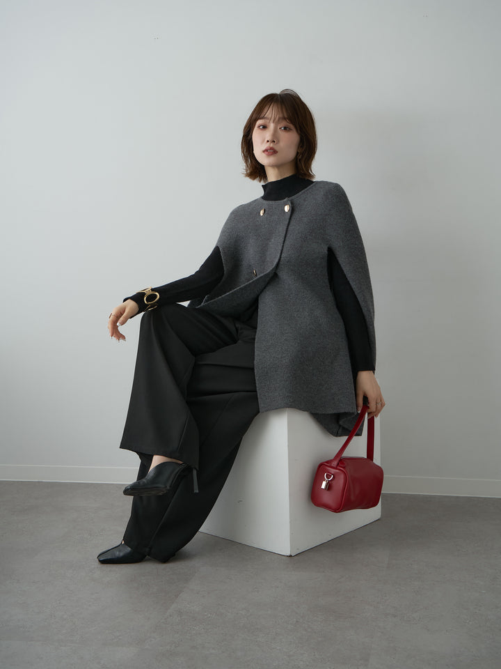 [SET]ゴールドボタンニットケープコート+選べるアクセセット(2set)