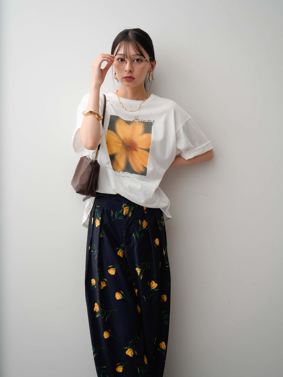 【着回しセット】フラワーフォトTEE+フラワープリントドレープタックパンツ+フラワープリントIラインギャザースカート(3set)
