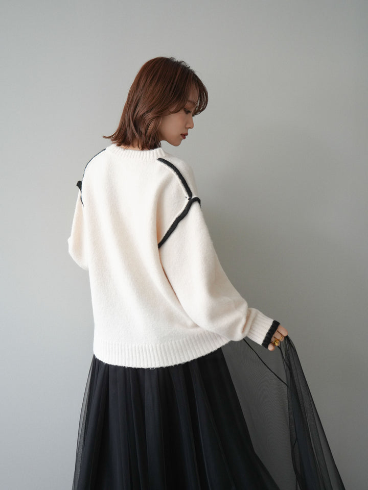 [予約]バイカラーパイピングニットプルオーバー/ivory