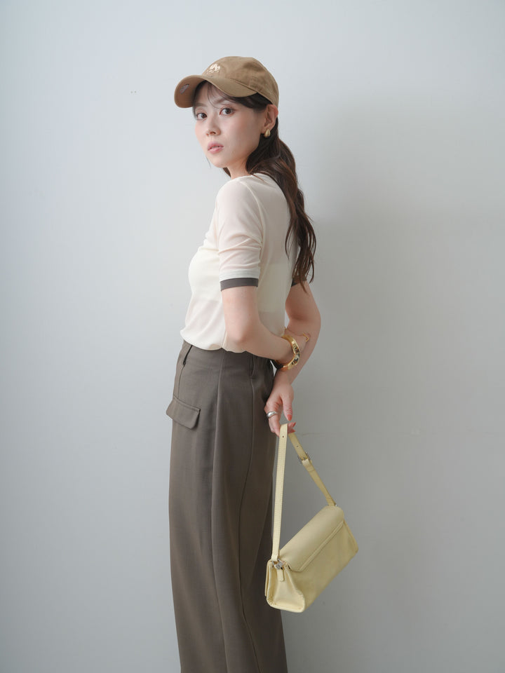 [SET]トリムレイヤードシアー半袖トップス+クレープデシンフラップ付きストレートスカート(2set)