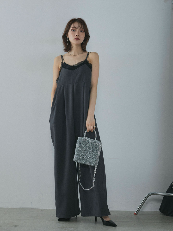 [予約]レースキャミオールインワン/charcoal