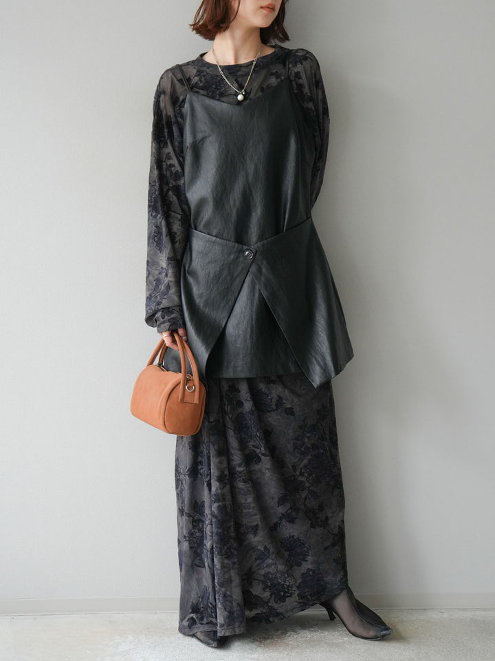 [予約]レイヤードレザーキャミソールチュニック/ブラック