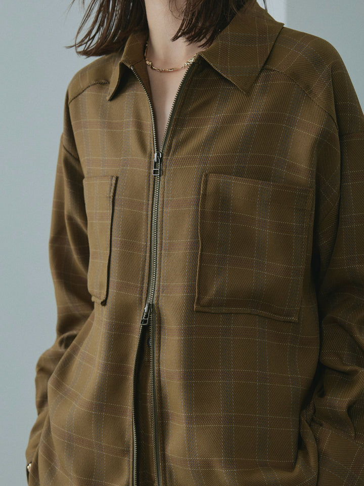 [予約]杢チェックZIPシャツジャケット/brown