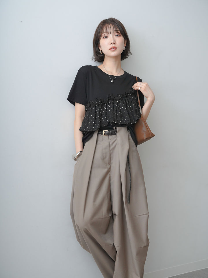 [SET]ドットギャザーフリルデザインTEE+ドットギャザーフリルデザインTEE(2set)