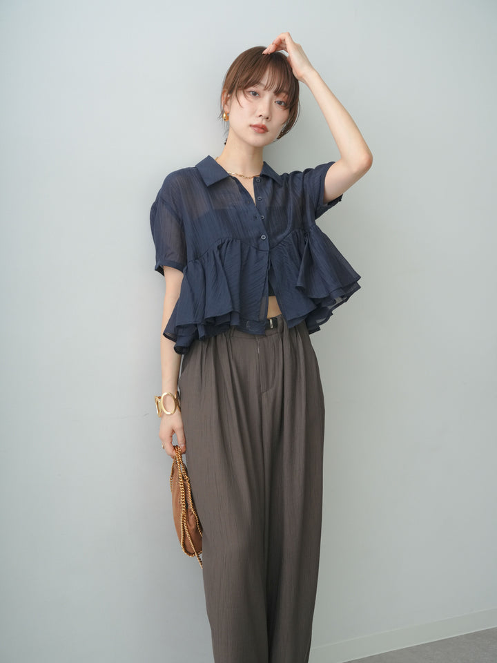 [SET]楊柳ペプラムシアーハーフシャツ+楊柳ペプラムシアーハーフシャツ(2set)