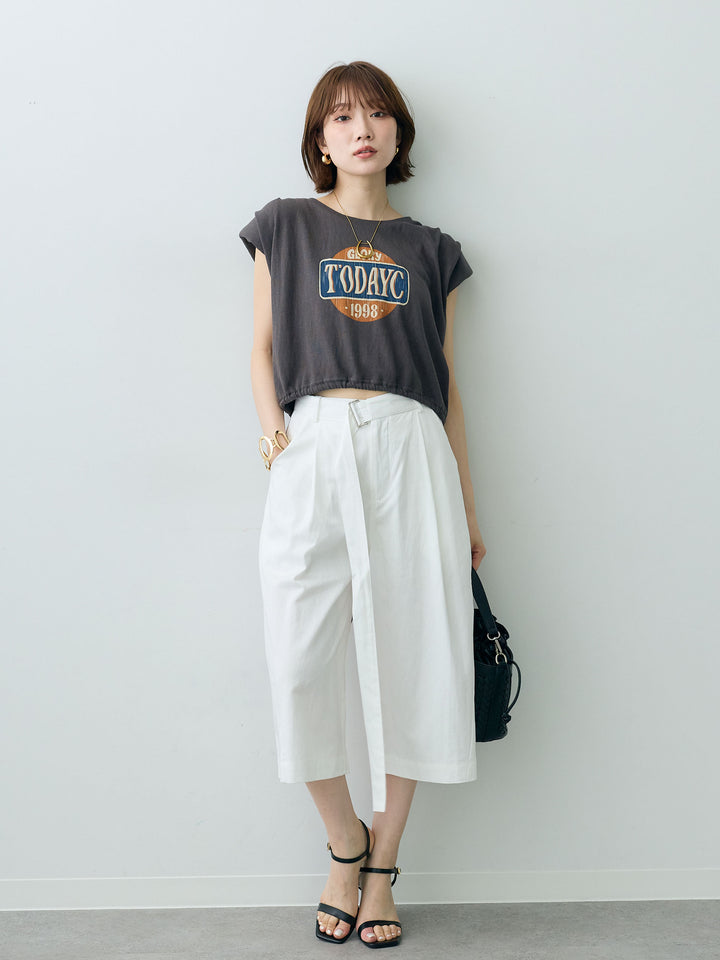 [SET]ヴィンテージロゴドロストTEE+ベルトデザインタックミドルパンツ(2set)