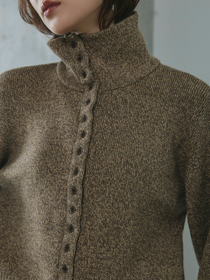 [予約]ミックスハイネックカーディガン/brown