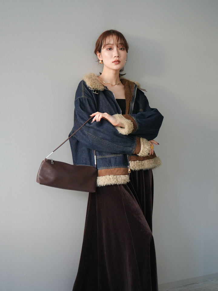 [予約]スタンドカラーファー×デニムジャケット/indigo