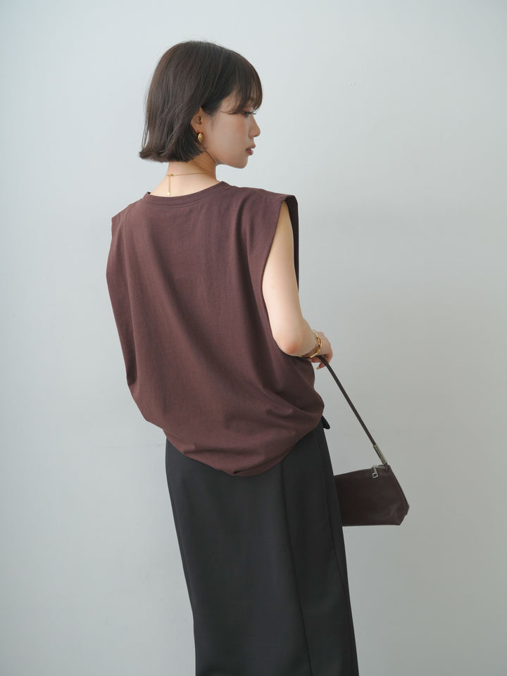 [予約]ショルダータックノースリーブオーバーTEE/brown