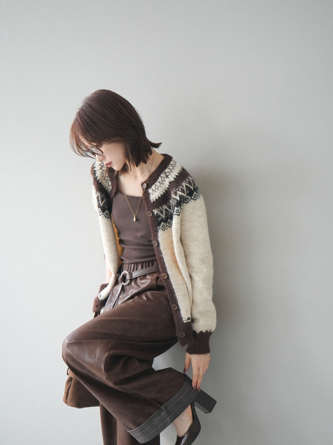 [予約]ノルディック柄ニットカーディガン/ivory