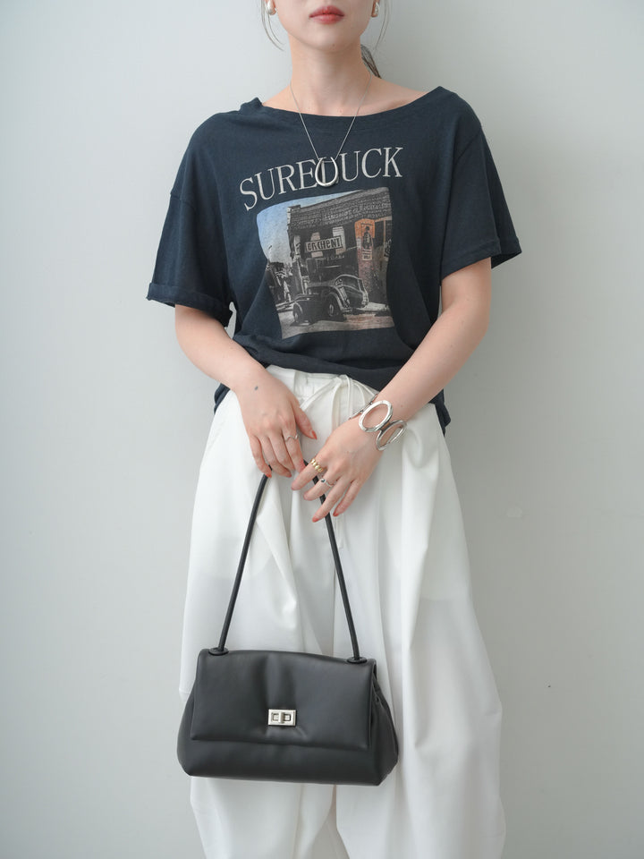 [SET]ワイドネックプリントTEE+ベルトループカーブタックワイドパンツ(2set)