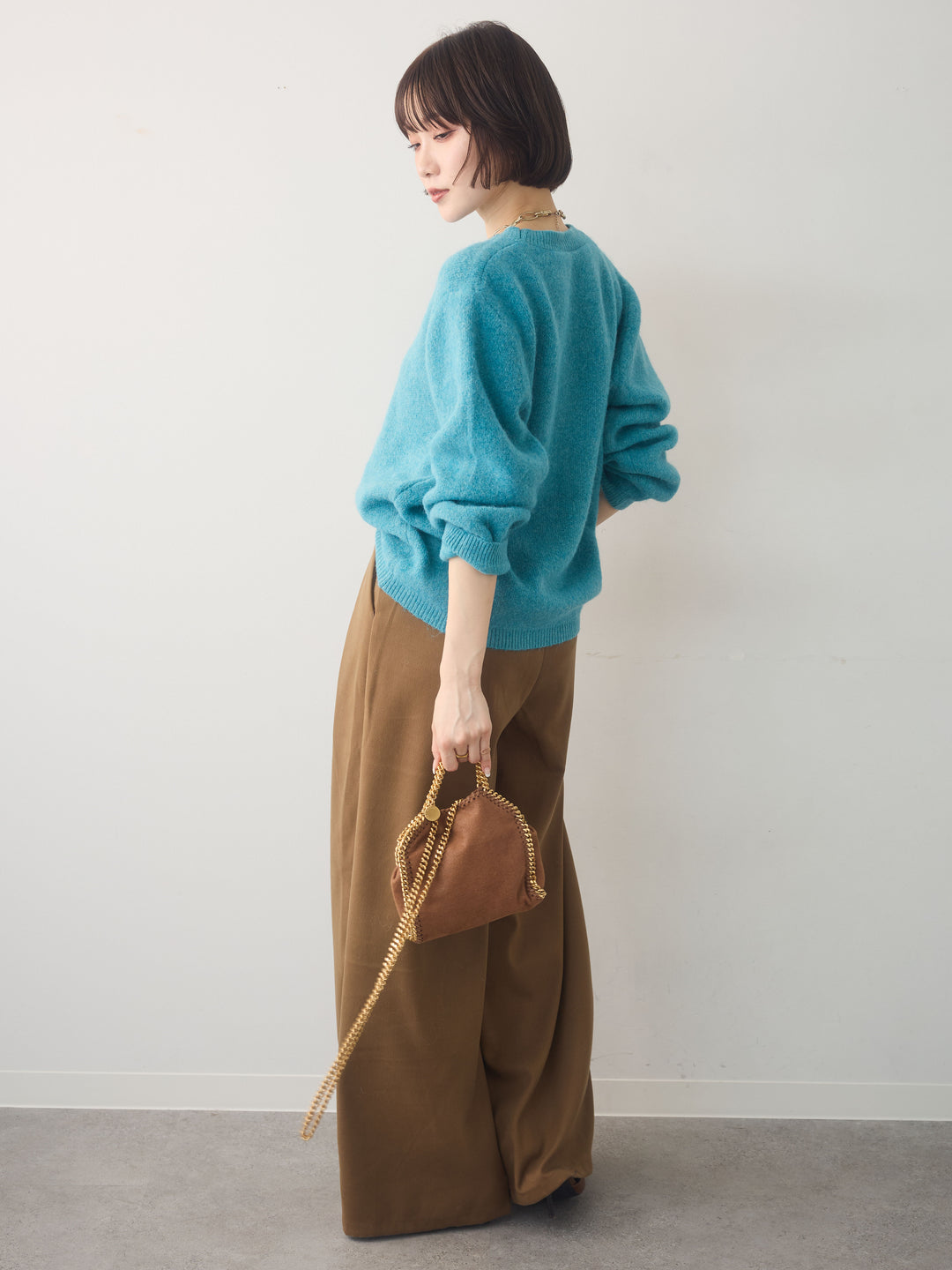 [SET]ソフトヘアリークルーネックニットトップス+ダブルタックドレープストレートワイドパンツ(2set)