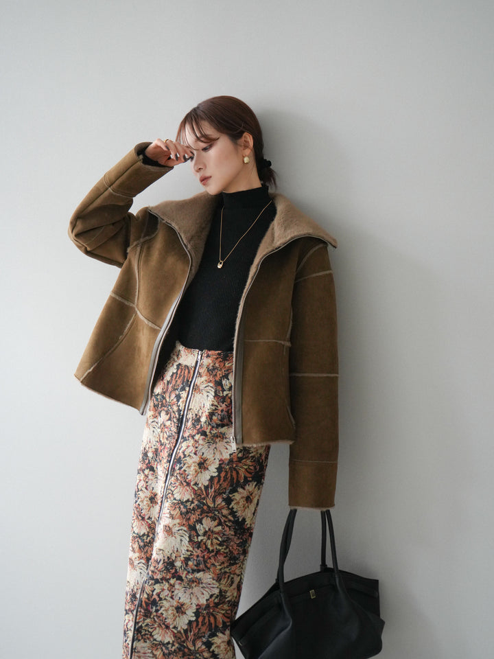 [予約]スタンドカラームートンZIPジャケット/khaki