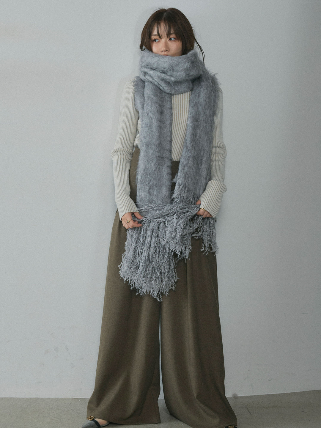 [予約]スカーフ付ワイドパンツ/brown