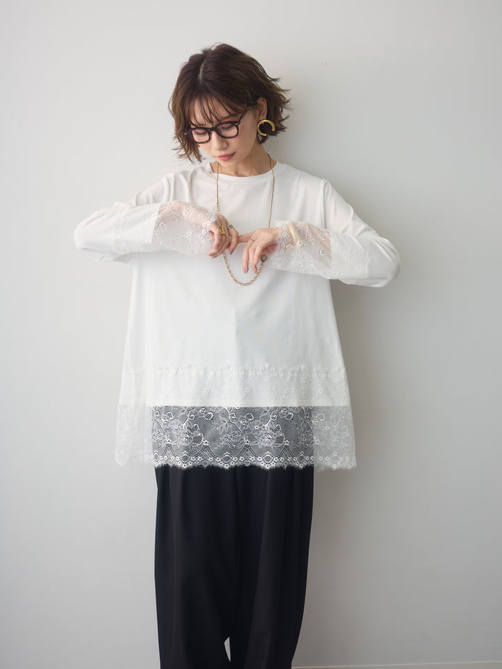 [SET]レーストリムロングTシャツ+レーストリムロングTシャツ(2set)