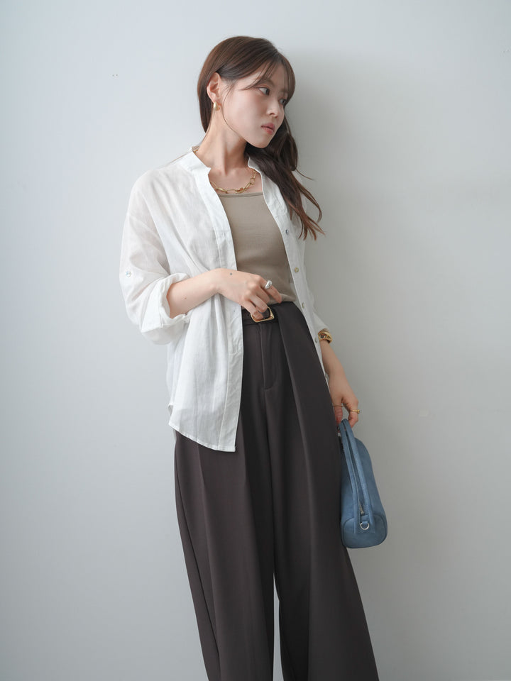 [SET]バックレースノーカラーシャツ+カップ付きバッククロスキャミソール(2set)