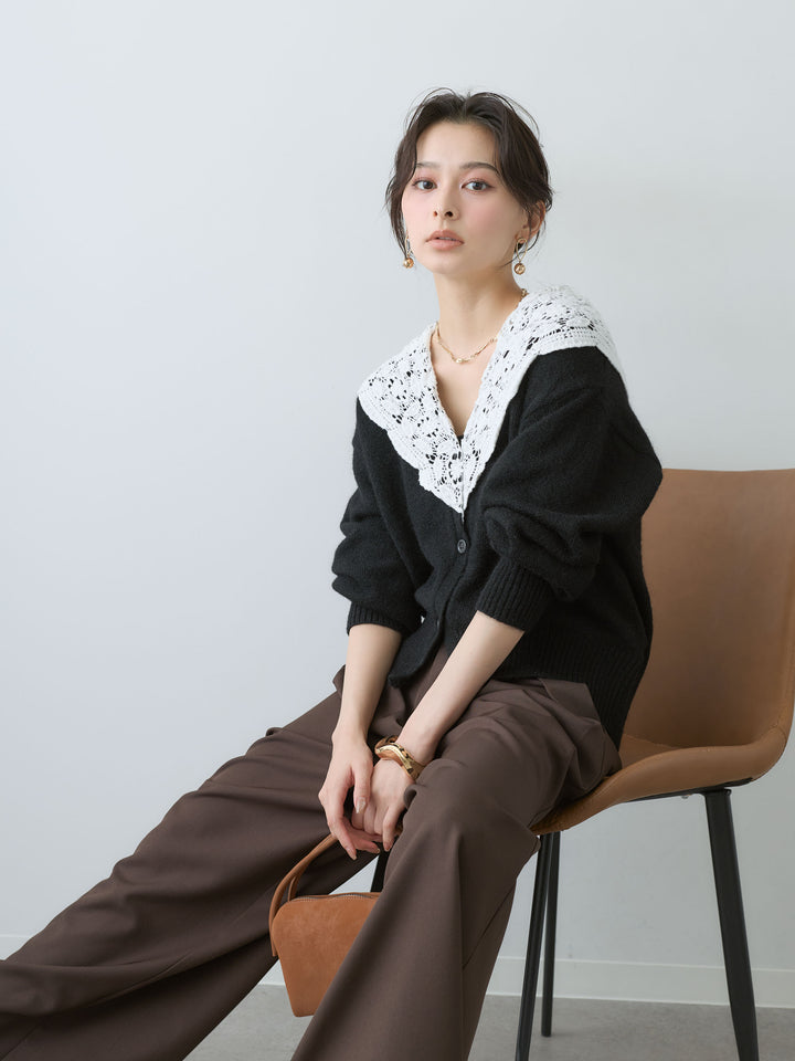 [SET]モヘアレースショールカラーカーディガン+モヘアレースショールカラーカーディガン(2set)