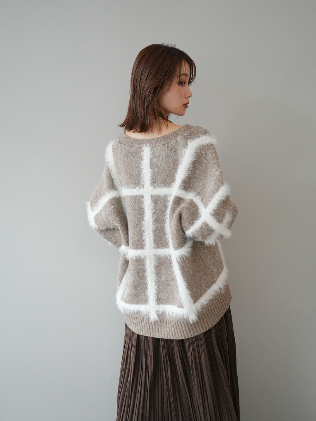 [予約]ミックスシャギーチェックカーディガン/beige