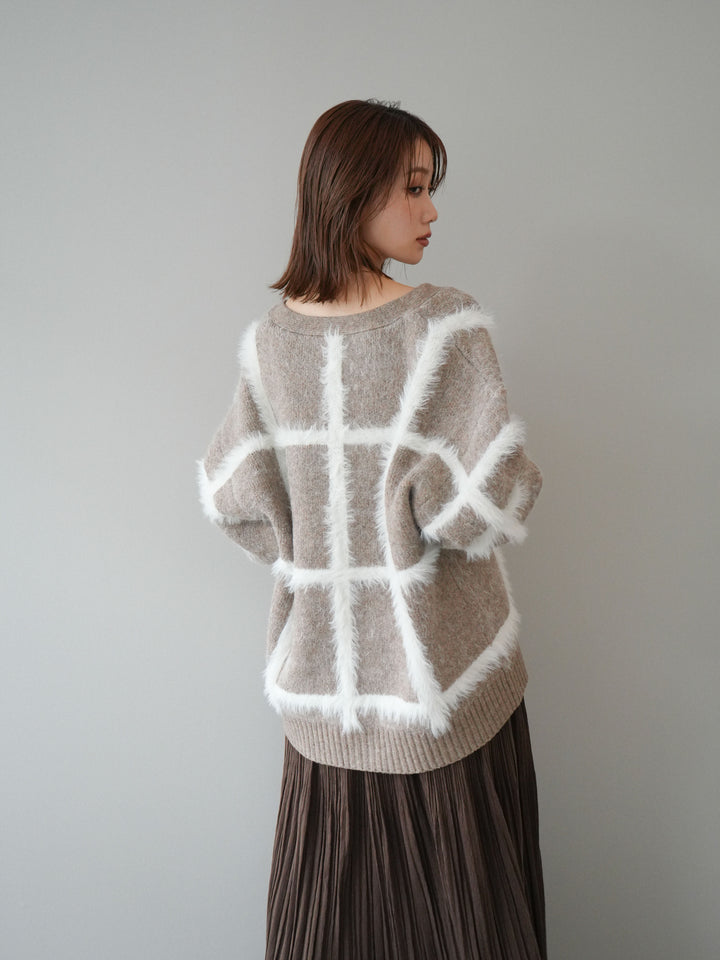 [予約]ミックスシャギーチェックカーディガン/beige