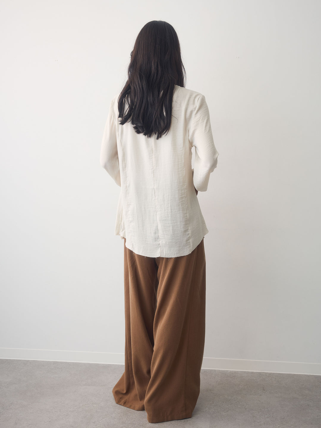 [SET]フロントギャザーリボンブラウス+ツータックドレープストレートパンツ(2set)