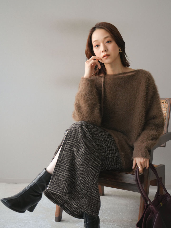 [予約]紐付きシャギーニットプルオーバー/camel