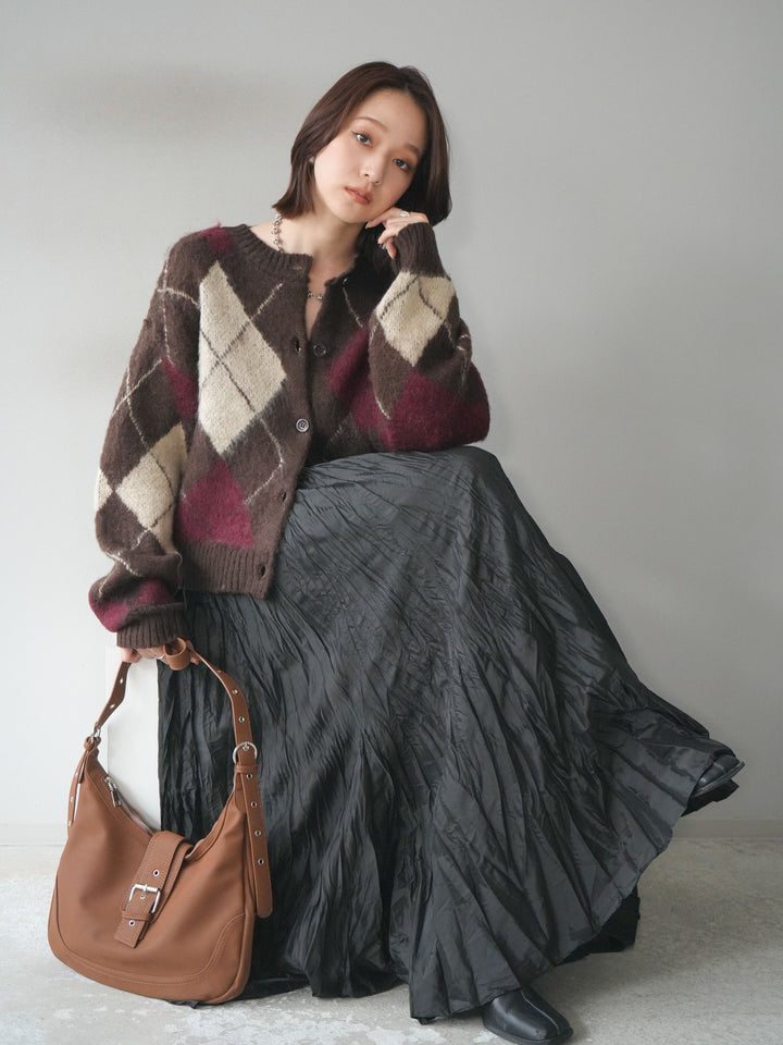 [予約]モヘアタッチアーガイルニットカーディガン/brown