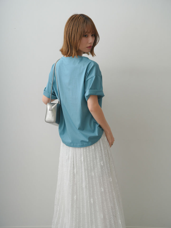 [SET]箔プリントボックスTEE+フローラルレースプリーツスカート(2set)