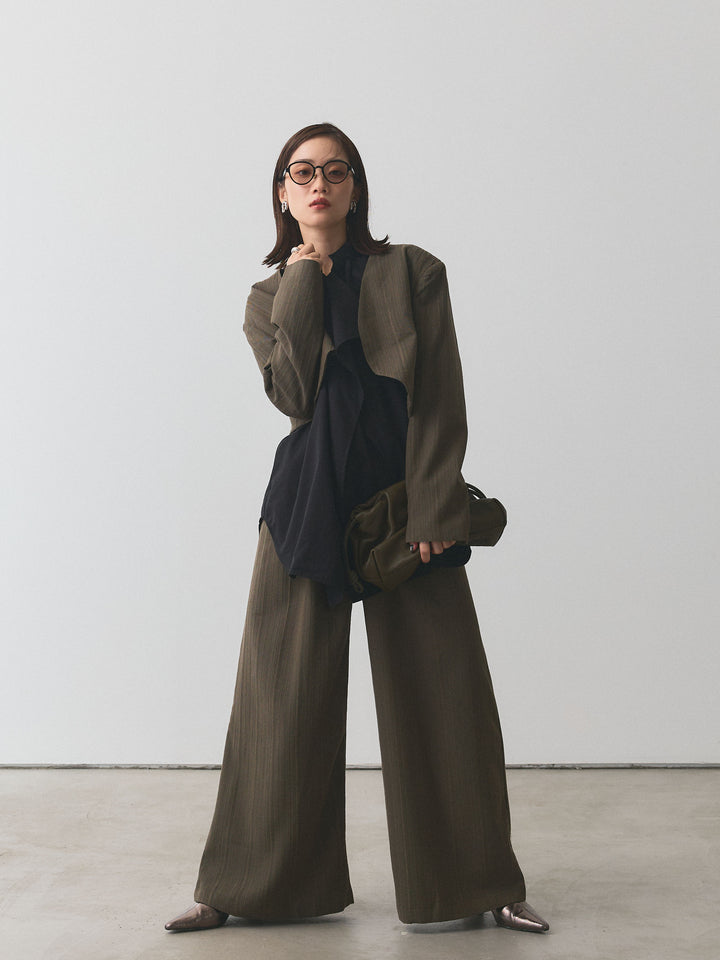 [SET]ヘリンボーンショートジャケット＆ワイドパンツSET UP