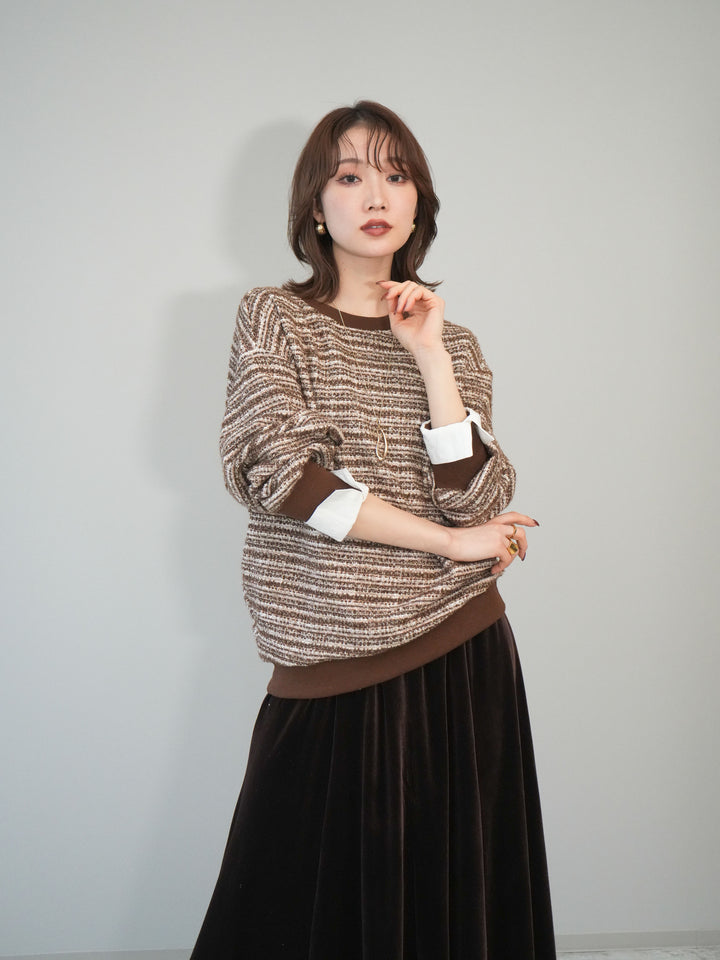 [予約]MIXツイードライクカフスドッキングプルオーバー/brown
