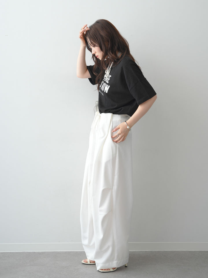 [SET]シアースラブロゴワイドTEE+ベルトループカーブタックワイドパンツ(2set)