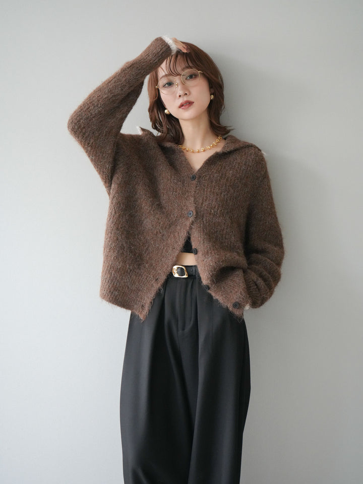 [予約]襟付きバイカラーミックスニットカーディガン/brown