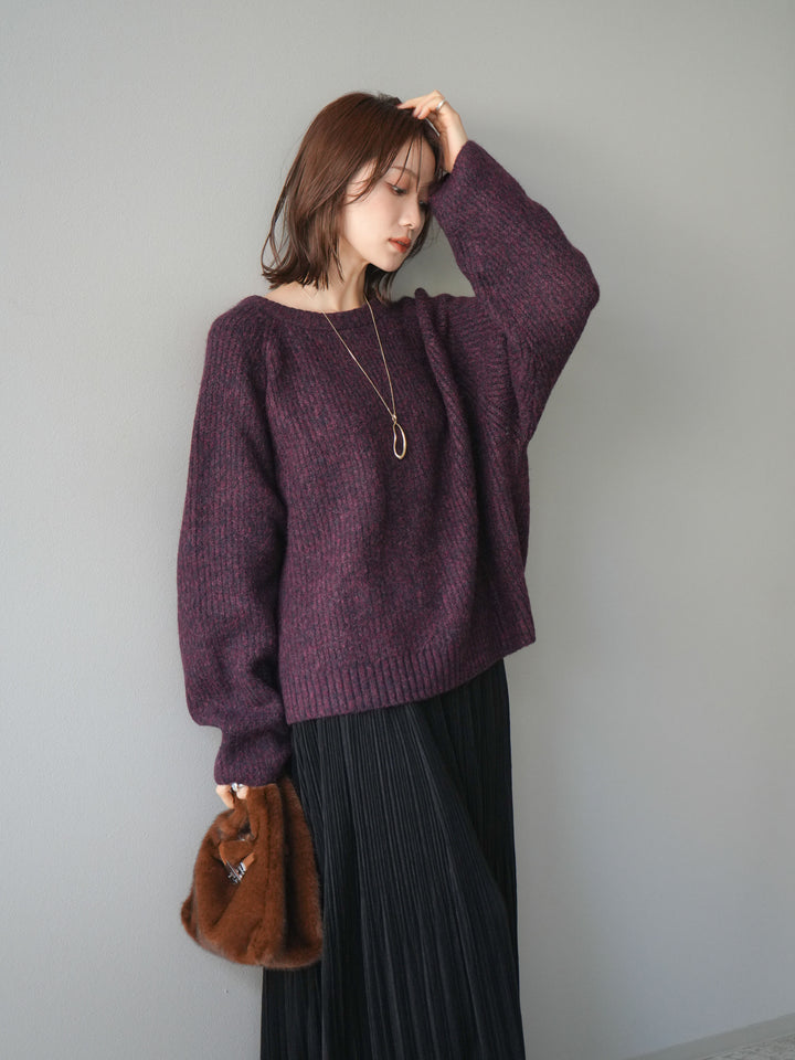 [予約]クルーネック畦編みミックスニット/bordeaux